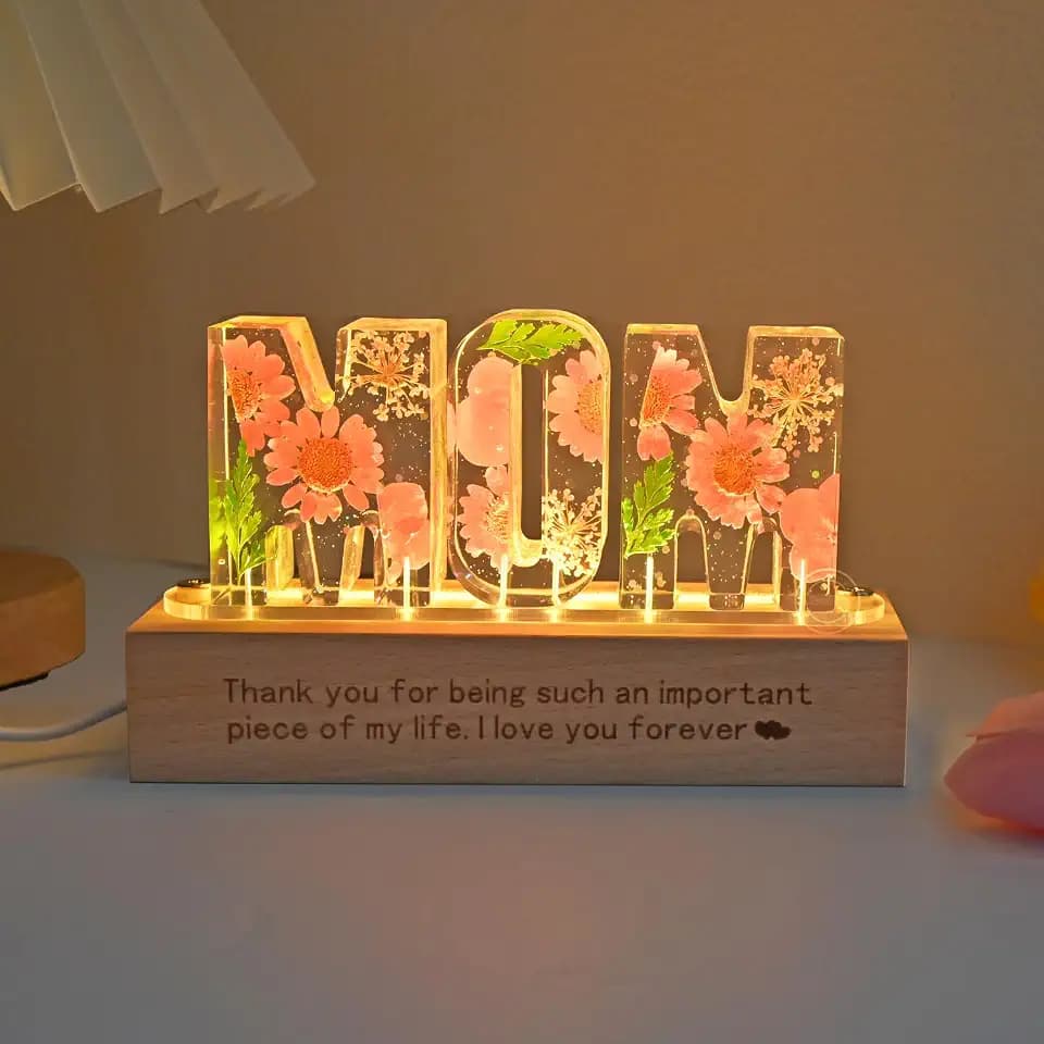 Britrio Dry Flower Night Light Mother's Day Mom Birthday Gift Bedroom Decor