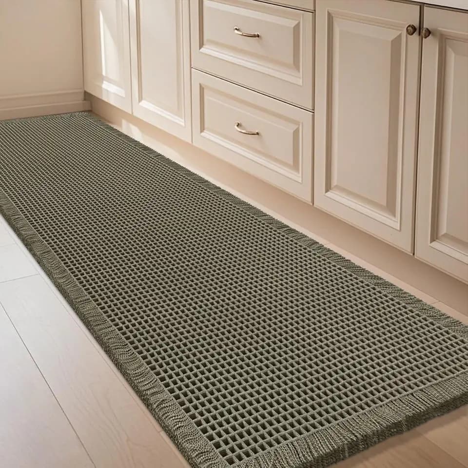 IM HOME Waffle Bath Mat Olive Green 5'x2', Boho Woven Modern Bath Mat Rugs, Absorbent Non Slip Bathroom Rugs, Soft Washable Bath Rugs with Tassels for Bathroom, Bedroom, Kitchen, Shower, Tub