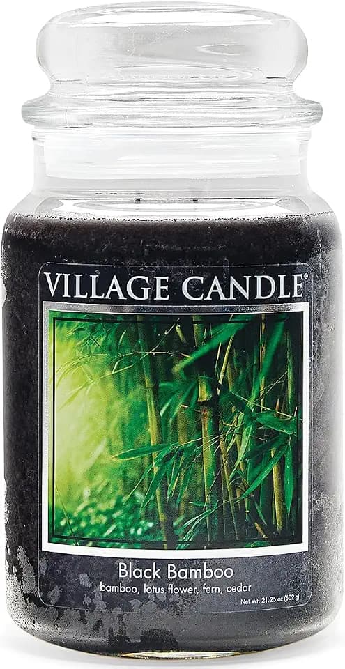 Village Candle Black Bamboo Large Glass Apothecary Jar, Scented Candle, 21.25 oz., Black