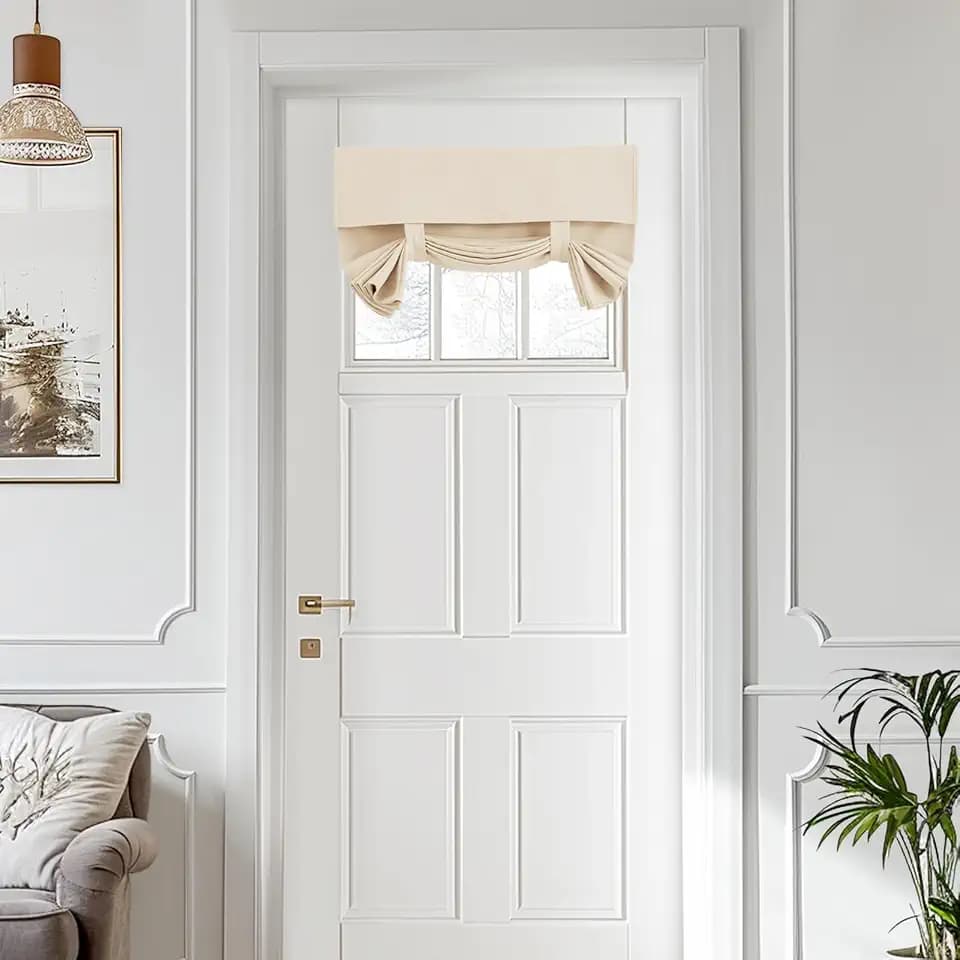 Vatge Cream Beige Door Curtain, Thermal Insulated Tricia Small Curtain for Door Window, Self Stick Blind for Sidelight, 1 Panel, W24 x L18, Light Beige