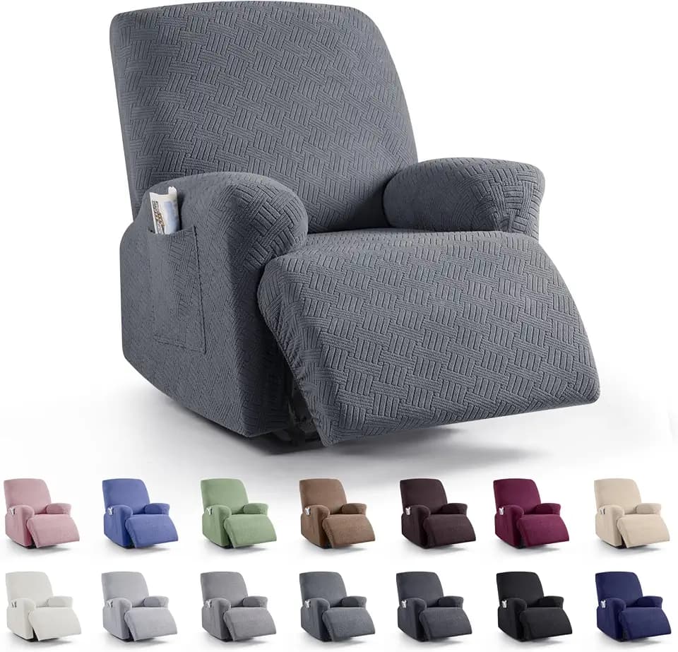 KinCam Recliner Chair Covers, Stretch Reclining Cover, Dark Gray