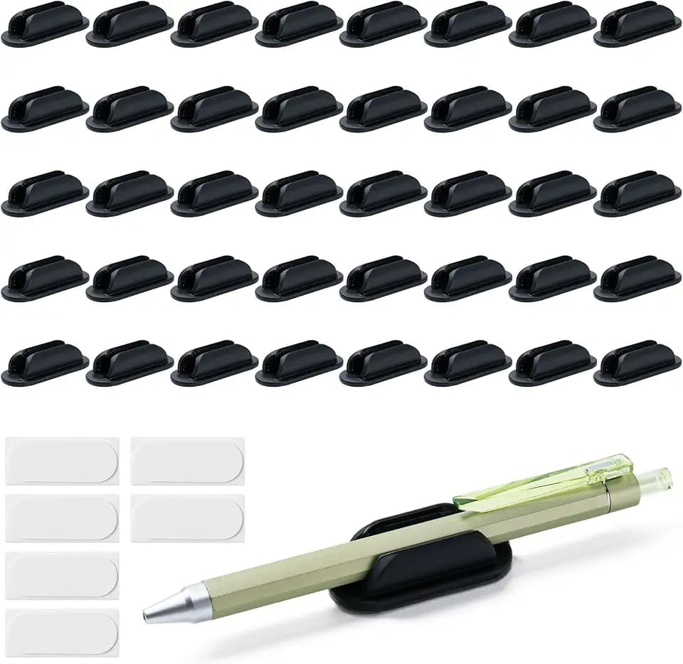 40 Pack Adhesive Pencil Holders for Desk,Silicone Flexible Pen Holder for Wall, Office, School,Home,Classroom Must Haves,Teacher Supplies Accessories,Desk Organizer,Art Supply,Small Gift(40, Black)