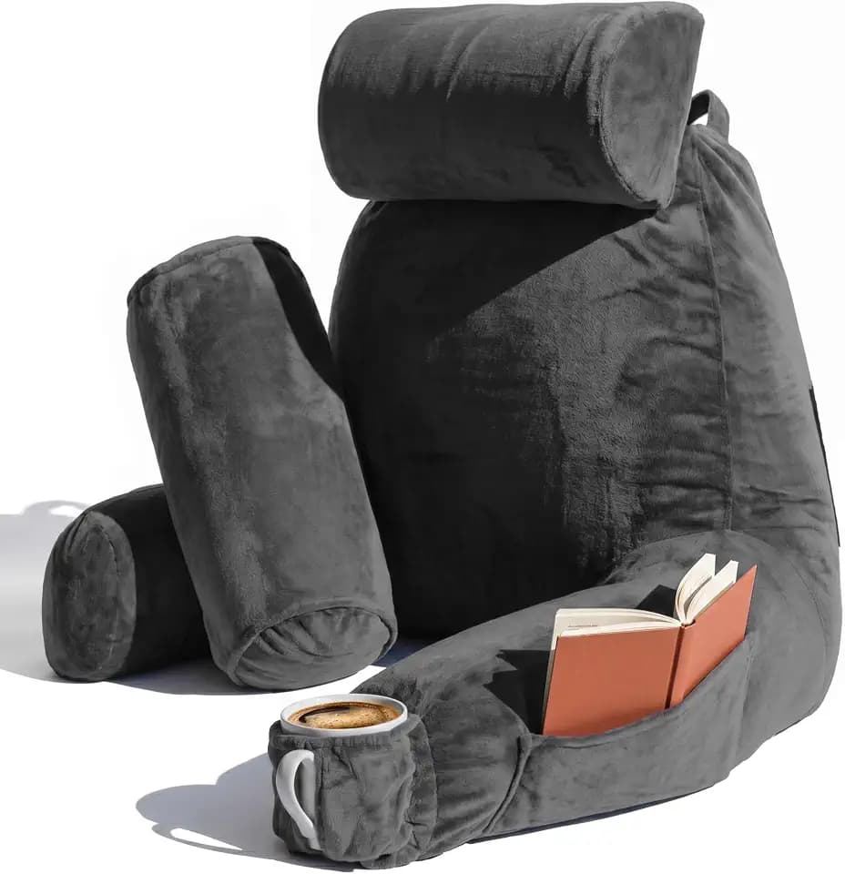 Nestl Reading Pillow for Bed, Back Pillow for Sitting Up in Bed, Dark Grey