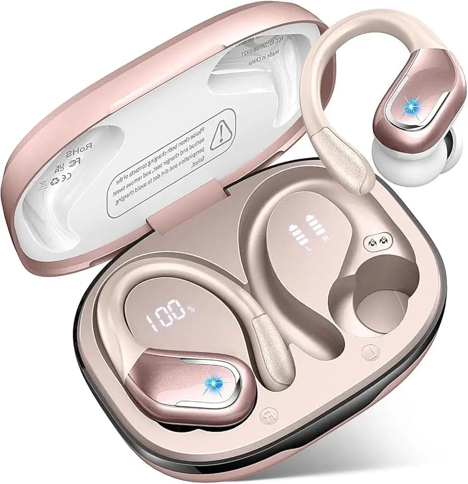 Bluetooth Sport Kopfhörer, 75 Stunden Bluetooth 5.4 Kopfhörer mit 4 ENC Mics, Stereo Kabellose Kopfhörer, Geräuschunterdrückung, IP7 Wasserdicht Bluetooth Kopfhörer mit LED-Display, Kabellose