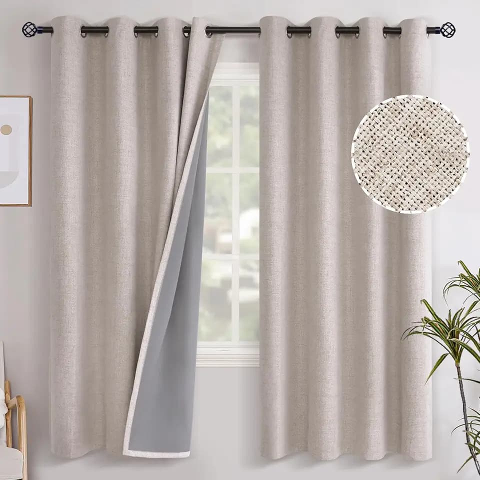 YoungsTex Beige Linen Blackout Curtains 72 Inches Long for Bedroom 2 Panels