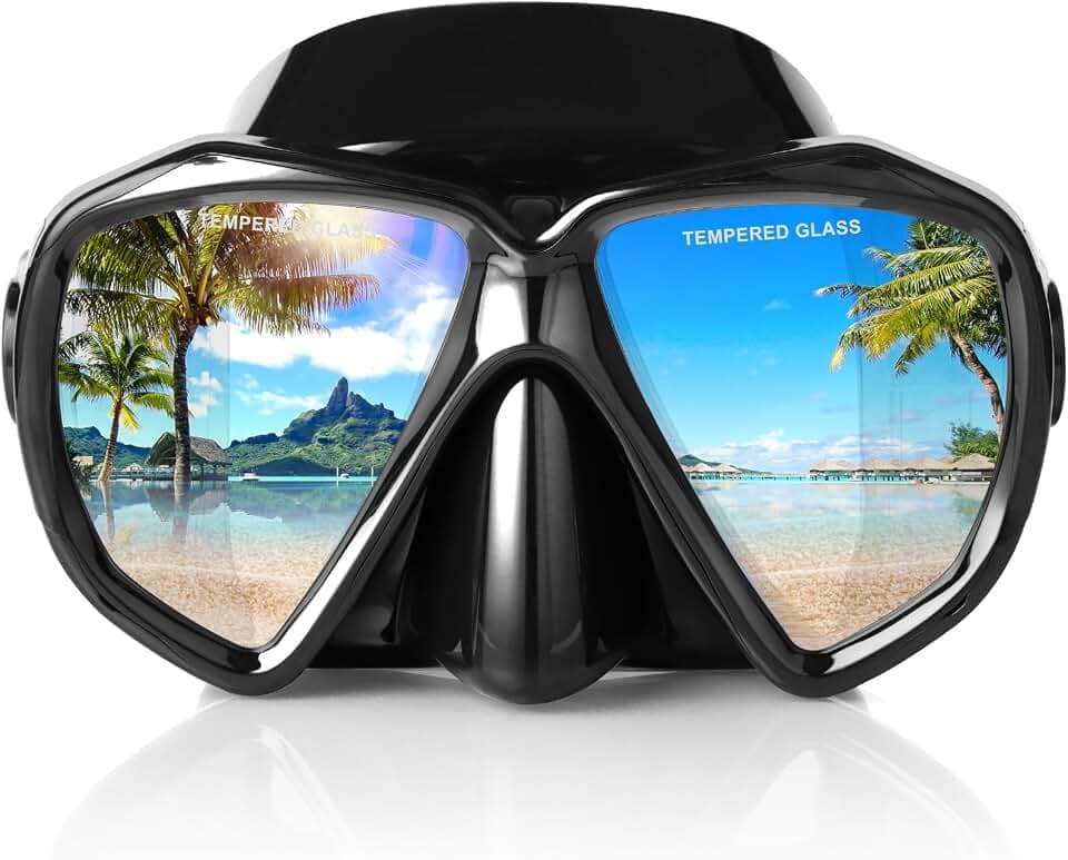 Snorkel Diving Mask Panoramic HD Swim Mask, Anti-Fog Scuba Diving Goggles,Tempered Glass Dive Mask Adult Youth Swim Goggles with Nose Cover for Diving, Snorkeling, Swimming