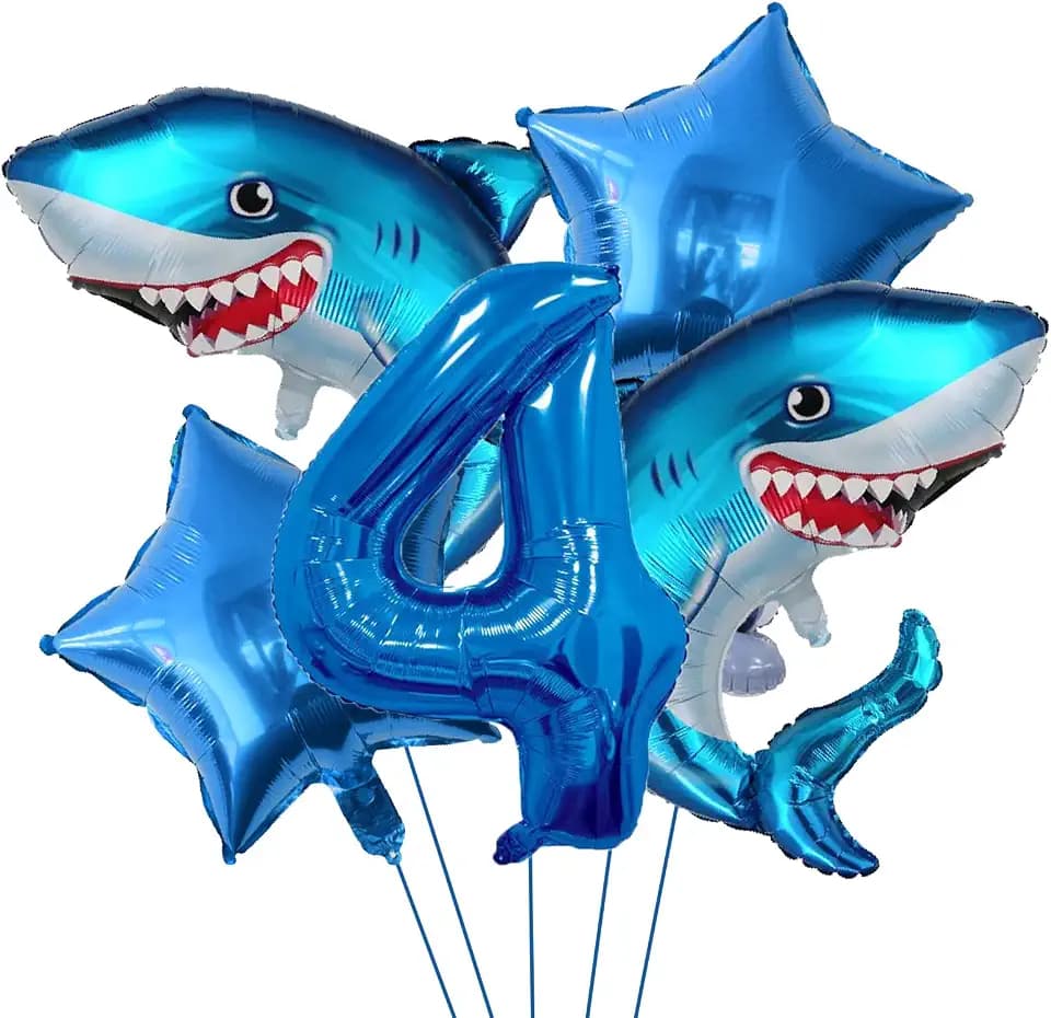 Shark 4th Birthday Balloons Decoration,Ocean Marine Animals Shark Balloons for Kids Baby Shower Sea Animal Theme Birthday Party (4th Birthday)