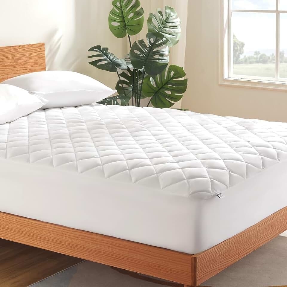 SLEEP ZONE Flat Mattress Cover Full Size, Non Slip Quilted Fitted Mattress Pad, Noiseless Mattress Protector Up to 21" Deep Pocket (White, Full, 54x75)