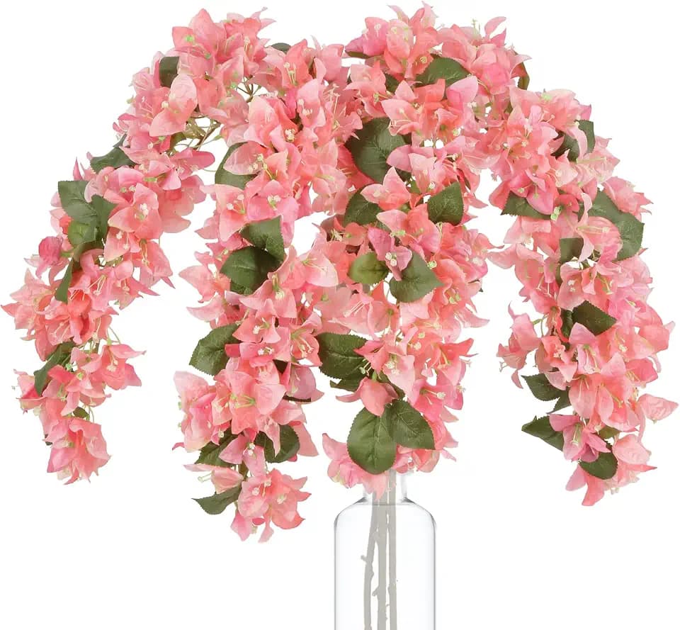 IPOPU 4PCS Bougainvillea Artificial Flowers 42" Long Stem Pink Faux Silk Bougainvillea Flowers Fake Branches for Wedding Centerpieces Home Party Garden Arch Wall Decorations (Pink)
