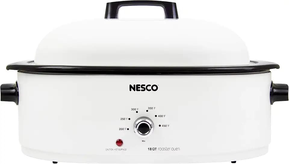 NESCO MWR18‑14 Electric Roaster Oven for Family‑Size Meals, White 18‑Quart Countertop Roaster with Adjustable Temperature Control
