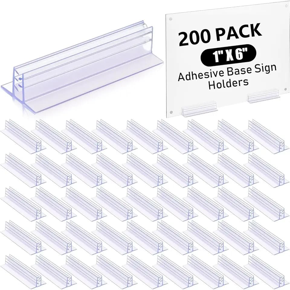Fulmoon 200 Pcs Sign Holder, Adhesive Base Sign Holders Multiple Uses for Counters, Warehouses, Base Holders with Strong Adhesive (1*6in)