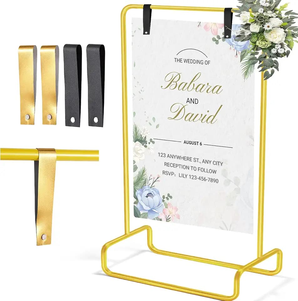 Wedding Welcome Sign Holder, Display Stand with Leather Sign Hanging Straps