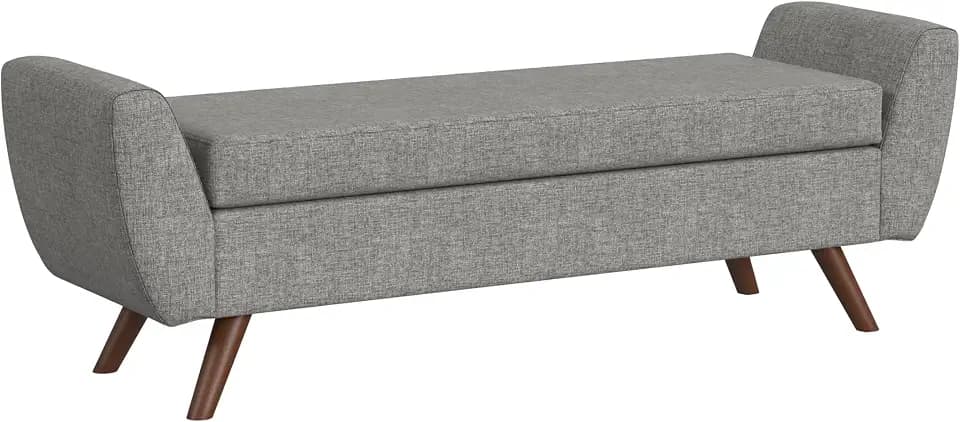 HomePop 60" Modern Storage Bench with Wood Legs - Gray Woven