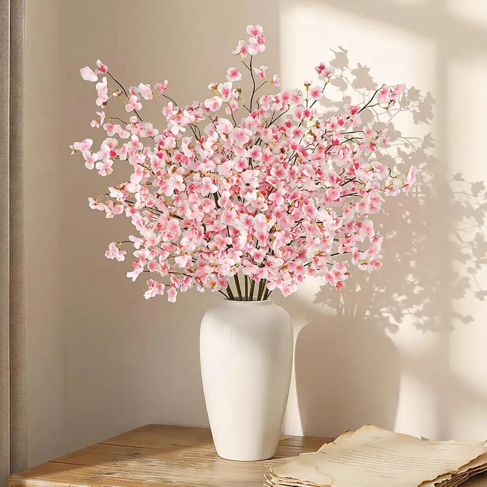 Uieke 24 Pcs Silk Cherry Blossom Branches, 40.5in Artificial Cherry Blossom Flowers Long Stems Fake Flowers Vase Arrangements for Wedding Home Japanese Decor, Pink