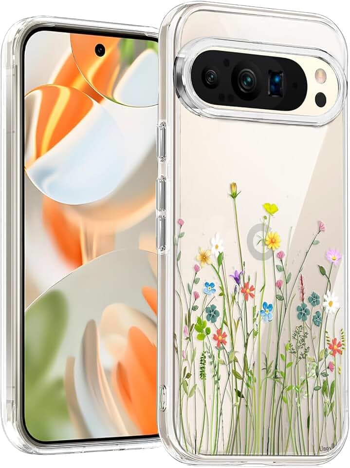 Unov Hülle für Pixel 9 Pro XL, Hülle Klar mit Motiv, Blumen Blumenstrauß