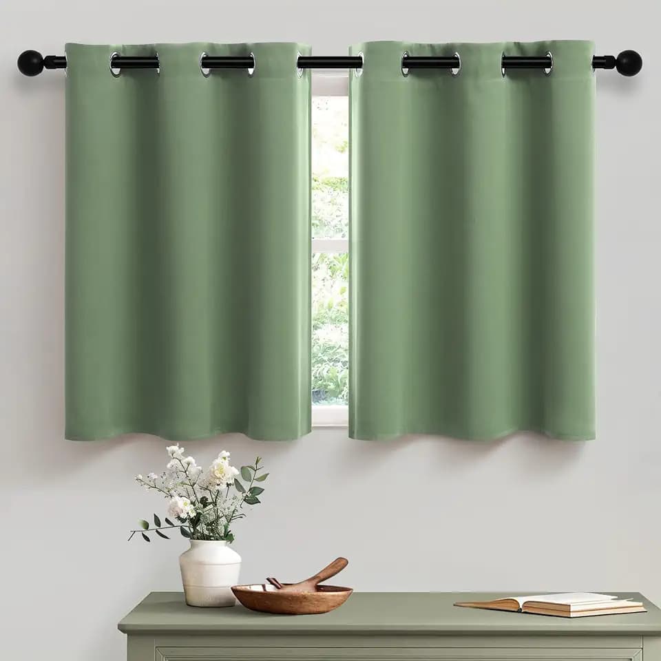 Pitalk 2 Panels Blackout Sage Green Small Half Curtains 30 Inch Length for Bathroom Loft Eyelet Top Thermal Insulated Window Treatments Blinds Short Tiers for Kitchen Nursery 30 Inches Long