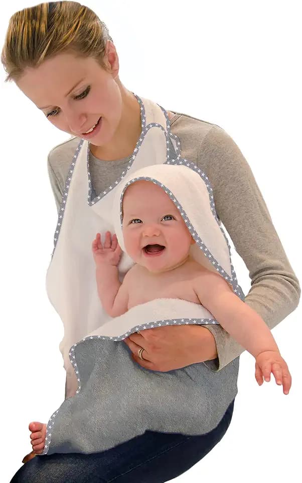 Cuddledry Hands Free Baby Bath Towel | Luxuriously Soft Cotton & Viscose Derived from Bamboo Hooded Baby Towel | Apron Towel for Safe Babies Bathtime | Perfect Newborn Gift | Gray