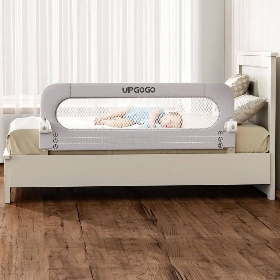 UPGOGO Folding Bed Rail for Toddlers, Grey, 59" L x 23.6" H