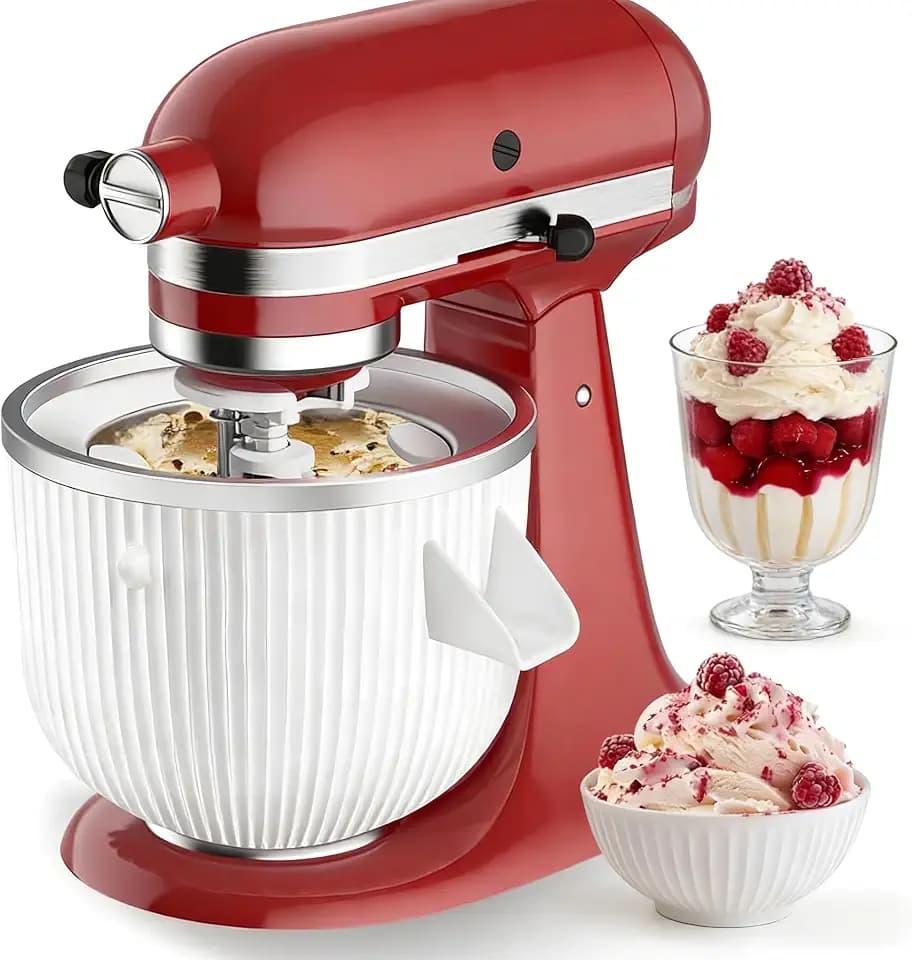 Ice Cream Maker Attachment for KitchenAid, kitchen aid ice cream bowl Fits 4.5/5QT/ 6QT&7QT Mixers, Frozen Ice Cream & Sorbet Gelato Maker, 2 Quart, White,by Fedowal