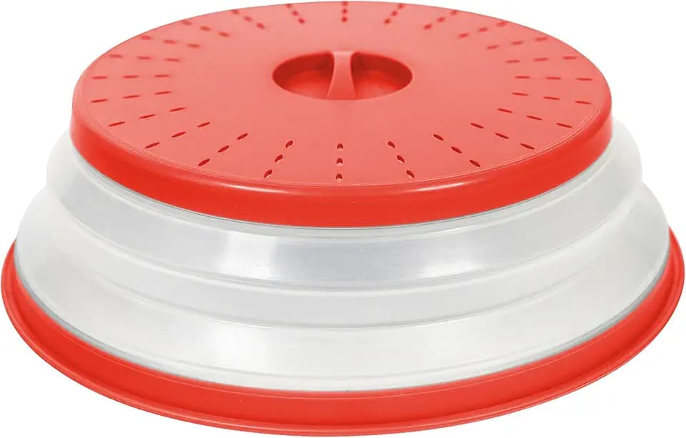 Tovolo Microwave Splatter Cover for Food, Large (Candy Red Apple) - Collapsible & Vented Silicone Splatter Guard Lid - Microwave Plate & Dish Cover with Handle - BPA-Free Kitchen Gadget for Meal Prep