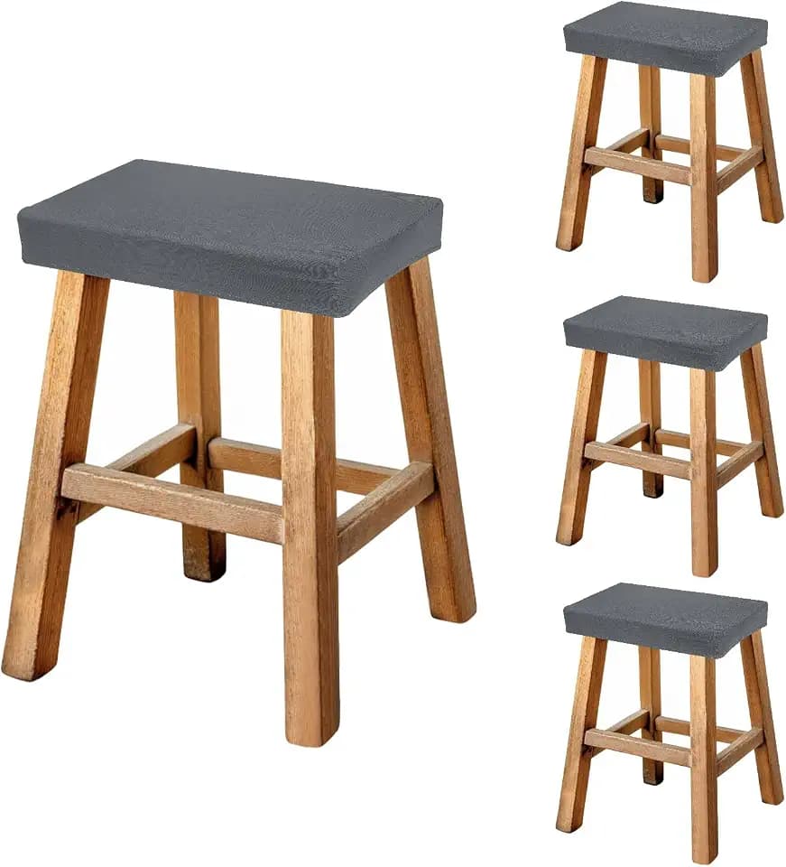 uxcell Bar Stool Cover Rectangle, Stretch Washable Saddle Counter Vanity Barstool Slipcover Seat Cushion Protector with Elastic Band for Wooden Metal Bench Chair(Gray, 4Pcs)