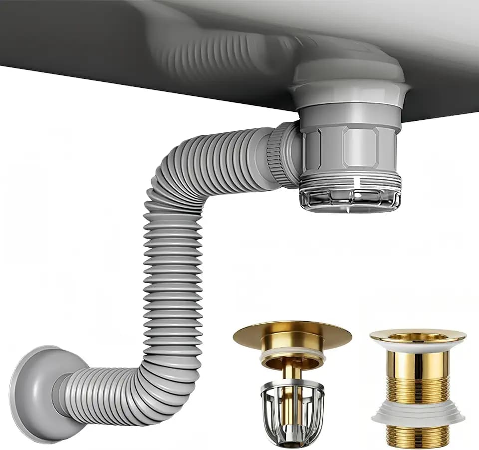 Bathroom Sink Drain Kit with Clear Bottle Trap and Flexible Water Seal Pipe