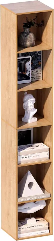 Bücherregal,6 Stöckiges Bücherschrank,Aufbewahrungsregal,für Wohnzimmer, Kinderzimmer, Büro,Naturholz