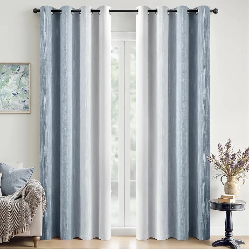 MIULEE Chambray Blue and Greyish White Ombre Blackout Curtains 52Wx84L