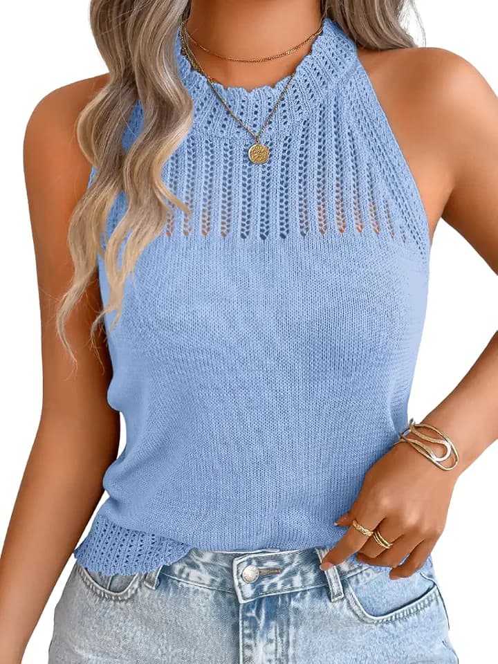 ChiaoLezhee Women's Summer Knit Tank Tops, Racerback High Neck Lightweight Sweater Vest, Dressy Casual Outfits