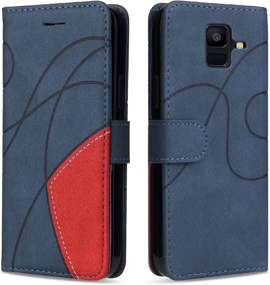 Hülle für Samsung Galaxy A6 2018, PU Leder Handyhülle mit kartenfach, Magnetisch Klappbar Brieftasche Schutzhülle für Samsung A6 2018, Blau