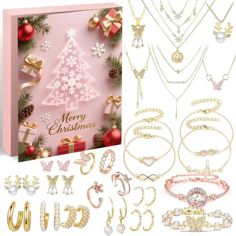 Jewelry Advent Calendar 2026 for Women Christmas Countdown 24 Days Christmas Advent Calendar Fashion Bracelet Necklace Ring Earrings for Women Daughter Friend Wife Mom Best Countdown Surprises Gifts