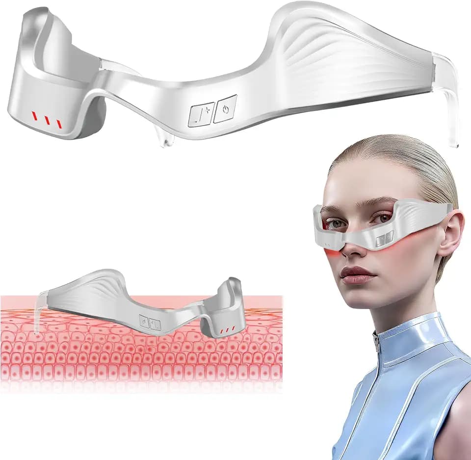 Under Eye Red Light Therapy Glasses Device|650nm Eye Mask for Periorbital Wrinkles & Fine Lines|Eye Massager for Reducing Dark Circles & Eye Bags
