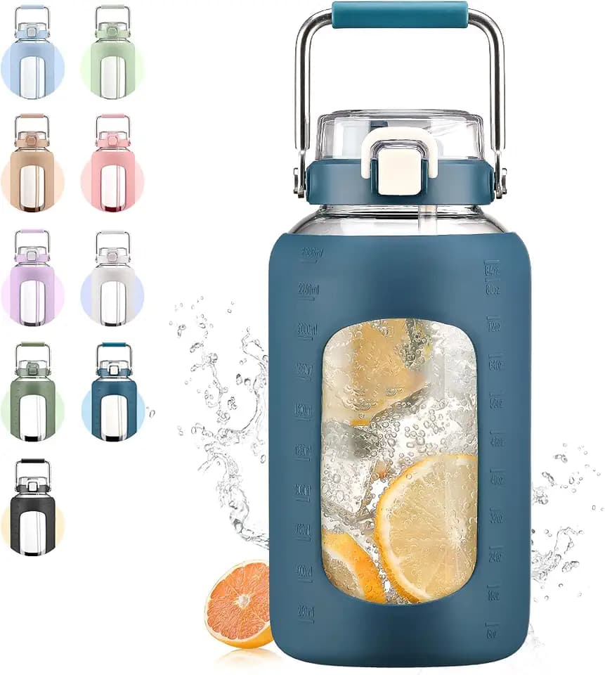 WINSA 84oz Glass Water Bottle, Dark Blue