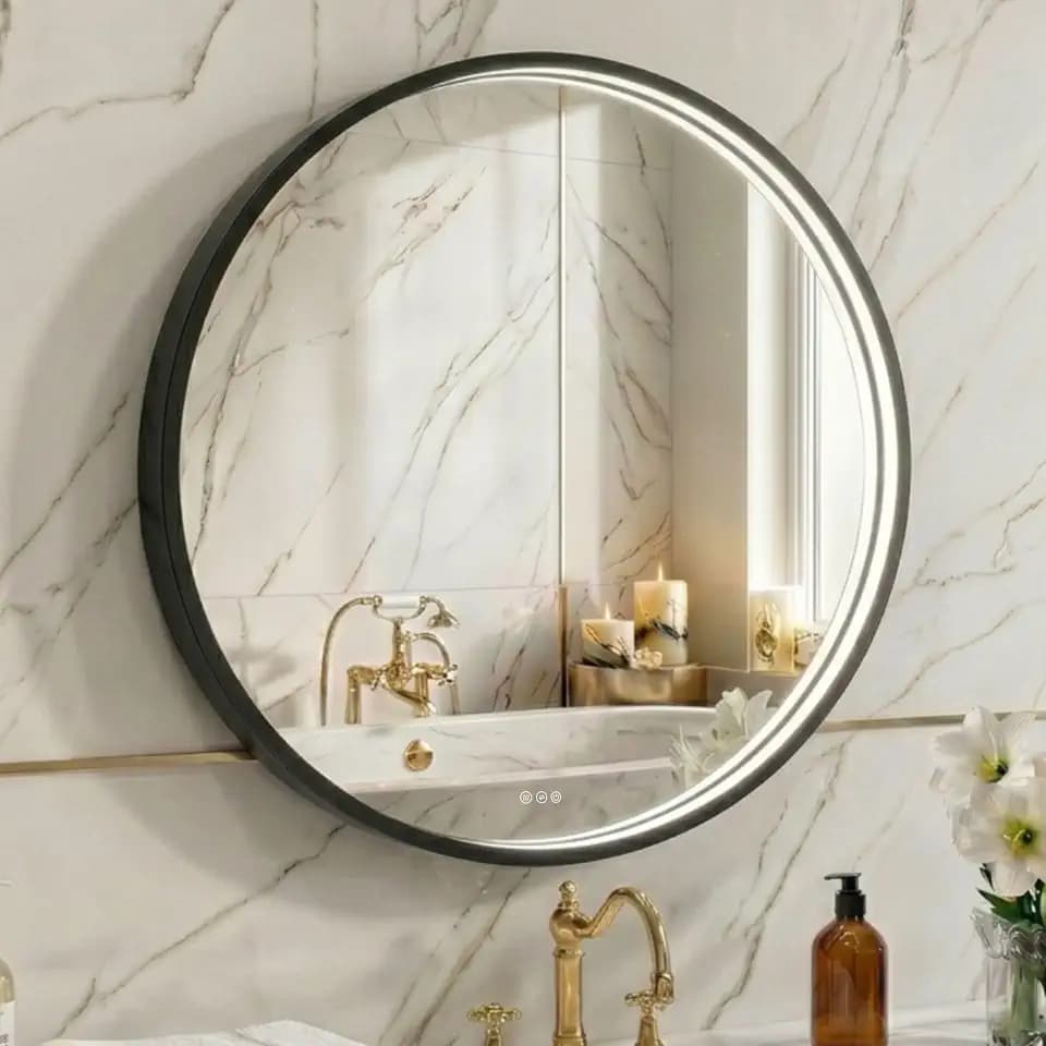 28 Inch Round Bathroom Vanity Mirror with Lights, Black Framed, Anti-Fog Shatterproof Tempered Glass, Wall Mounted Circle LED Mirror with Dimmable 3 Color Temperature Lights and Memory Function