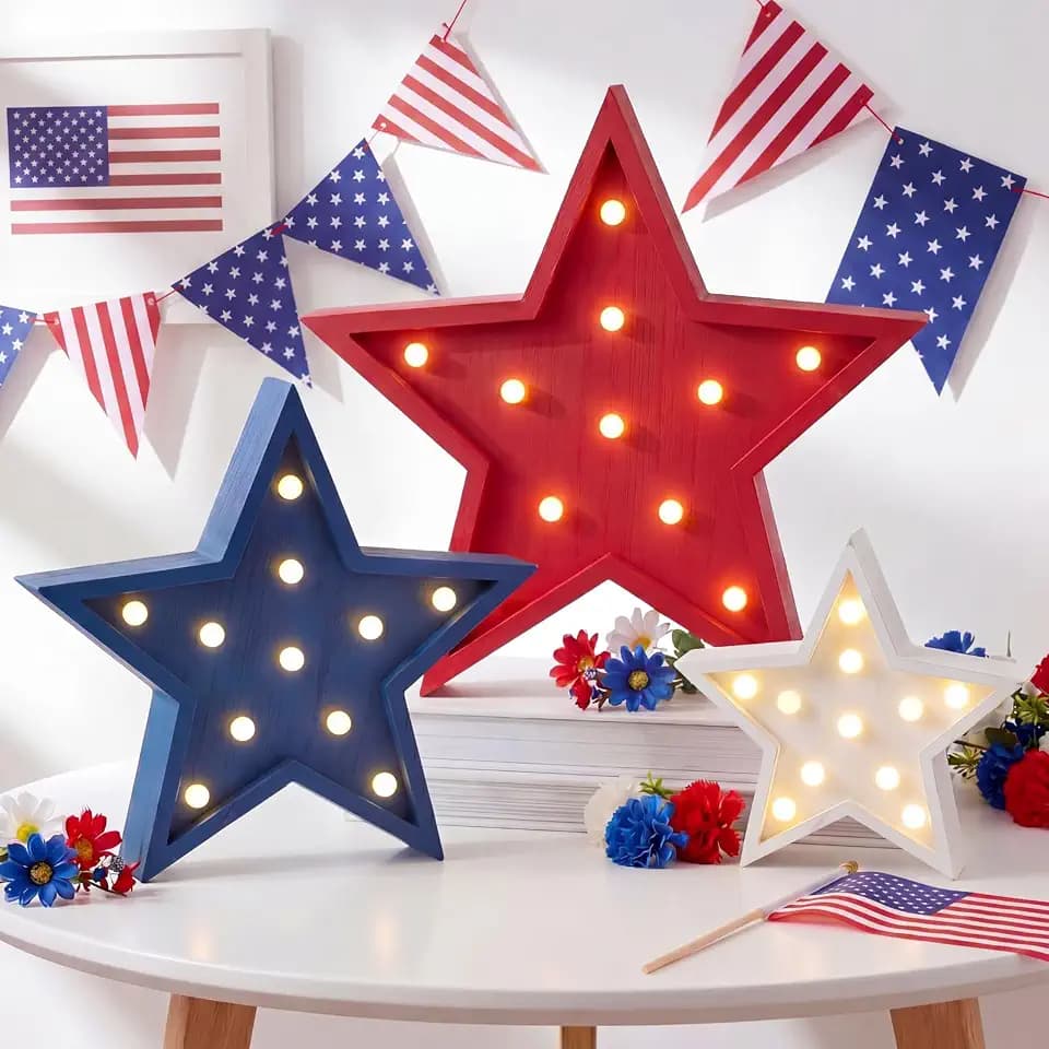 Novabright 3 Pcs Light up Stars Patriotic LED 4th of July Centerpiece