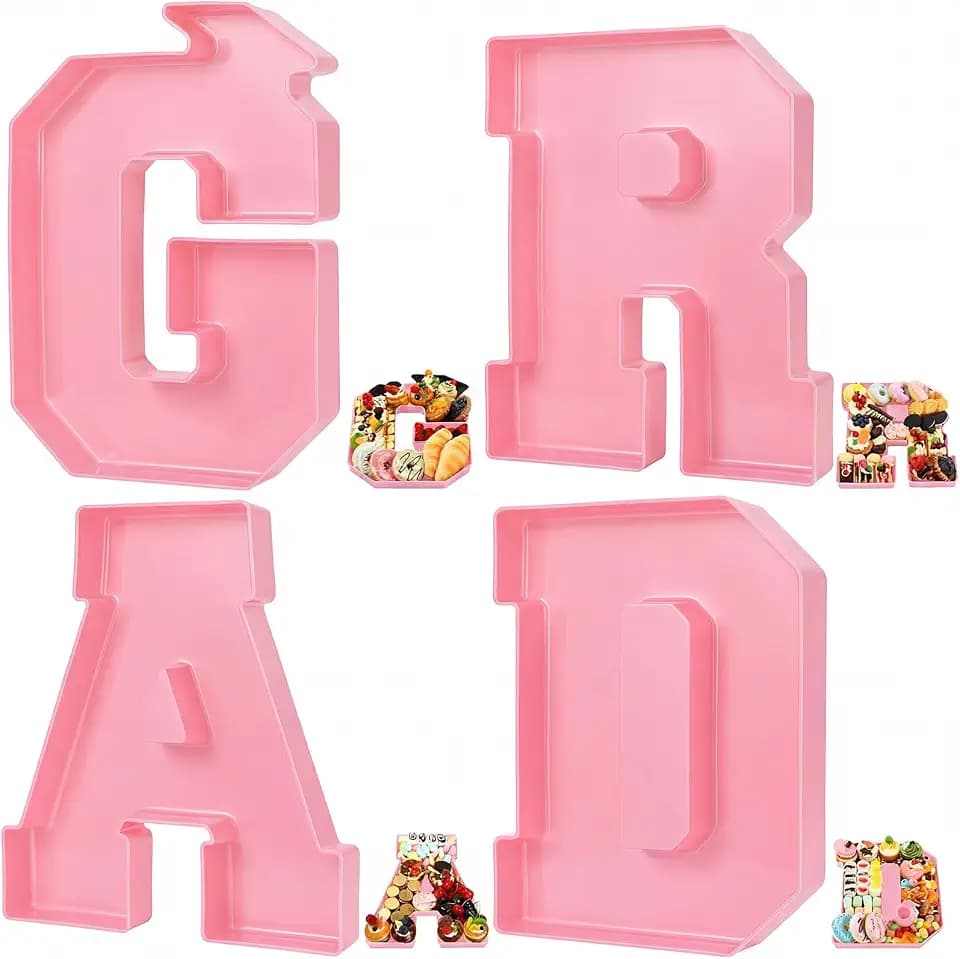 Tellingyou 4 Pcs 13.7" 2026 Charcuterie Numbers Fillable Graduation Disposable Mache Box Chocolate Candy Tray Grad Container Decoration(Pink,Grad)