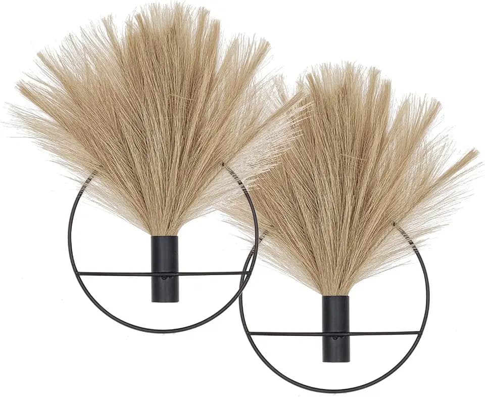 Pretty Jolly Boho Wall Decor, Wall-Mounted Metal Art, Hanging Artificial Pampas Display, Living Room, Bedroom, Bathroom, Diningroom, Fake Faux Plant 2 Pack Black Brown