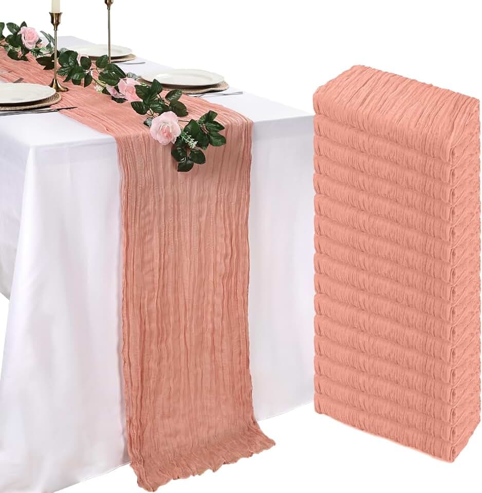 16 Pack Peach Cheesecloth Table Runner 23 x 120 Inch 10Ft