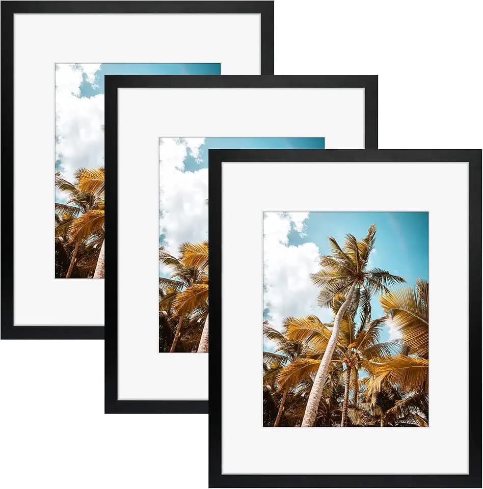 Frametory 3 Pack 16x20 Black Picture Frame with Real Glass Mat for 11x14
