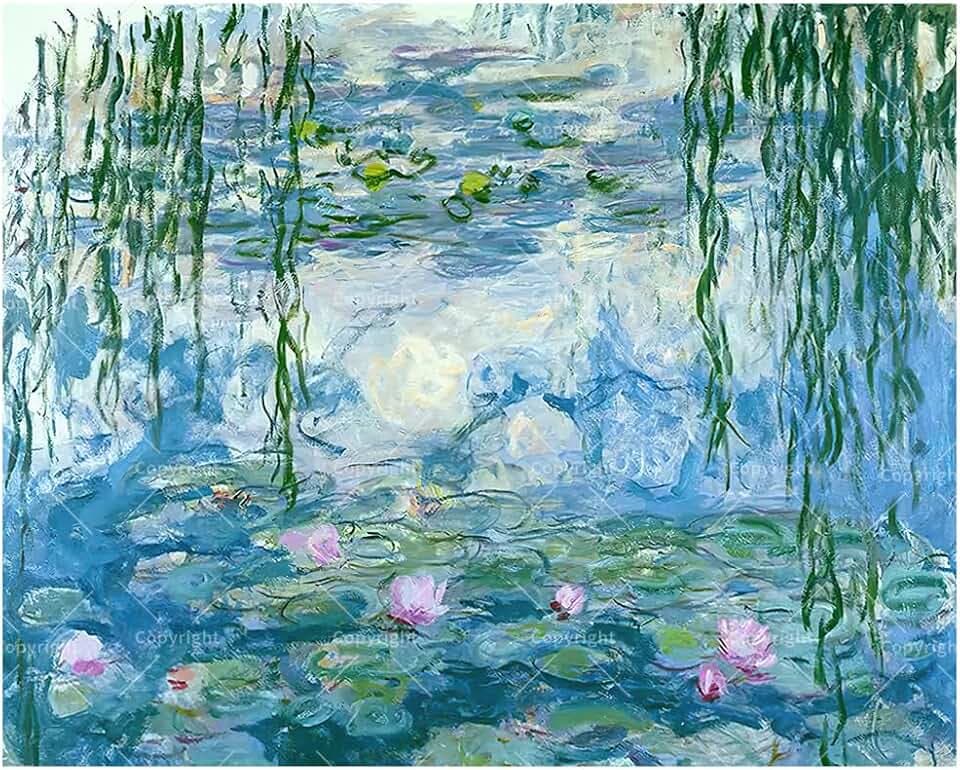 Water Lily Garden Paint by Numbers Kit for Adults - DIY Monet-Inspired Pond Painting on Canvas 12X16IN framed, Acrylic Paint Set, Suitable for Beginners, Impressionist Wall Art for Home Decoration