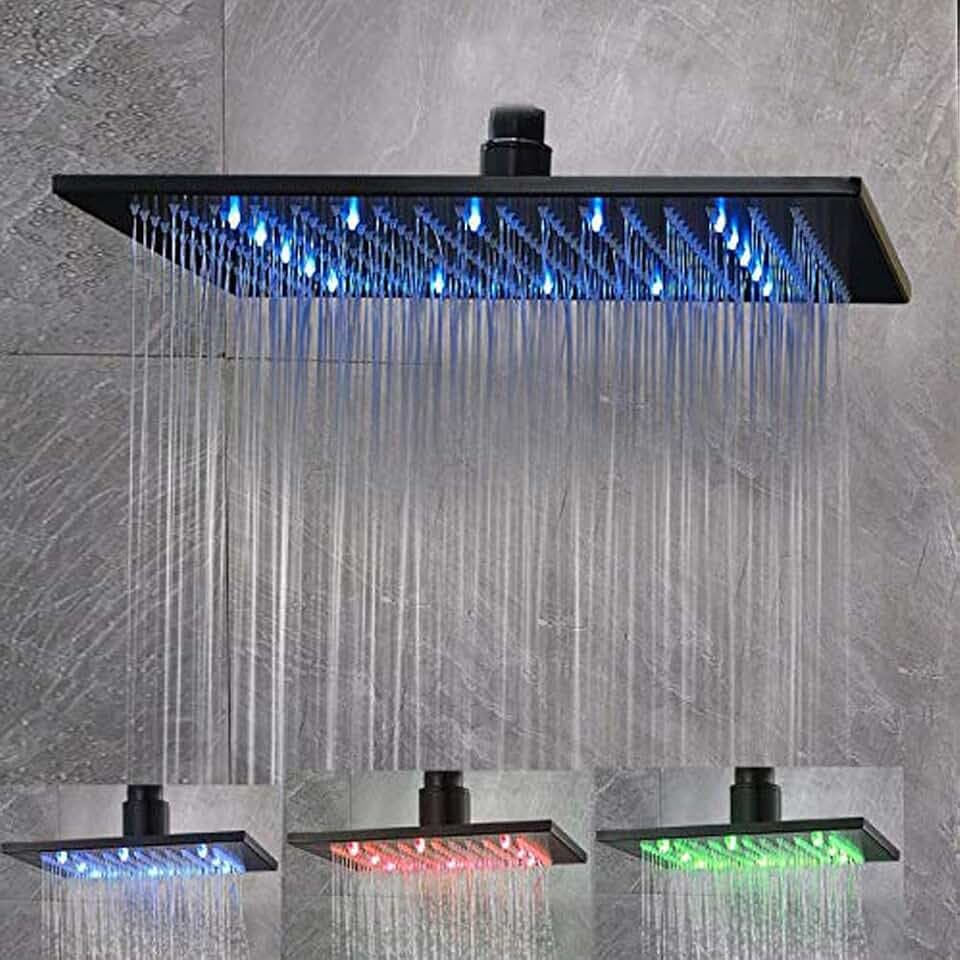 NeierThodore LED 16 Inch Square Shower Head Replacement with Rotatable Ball,Oil Rubbed Bronze