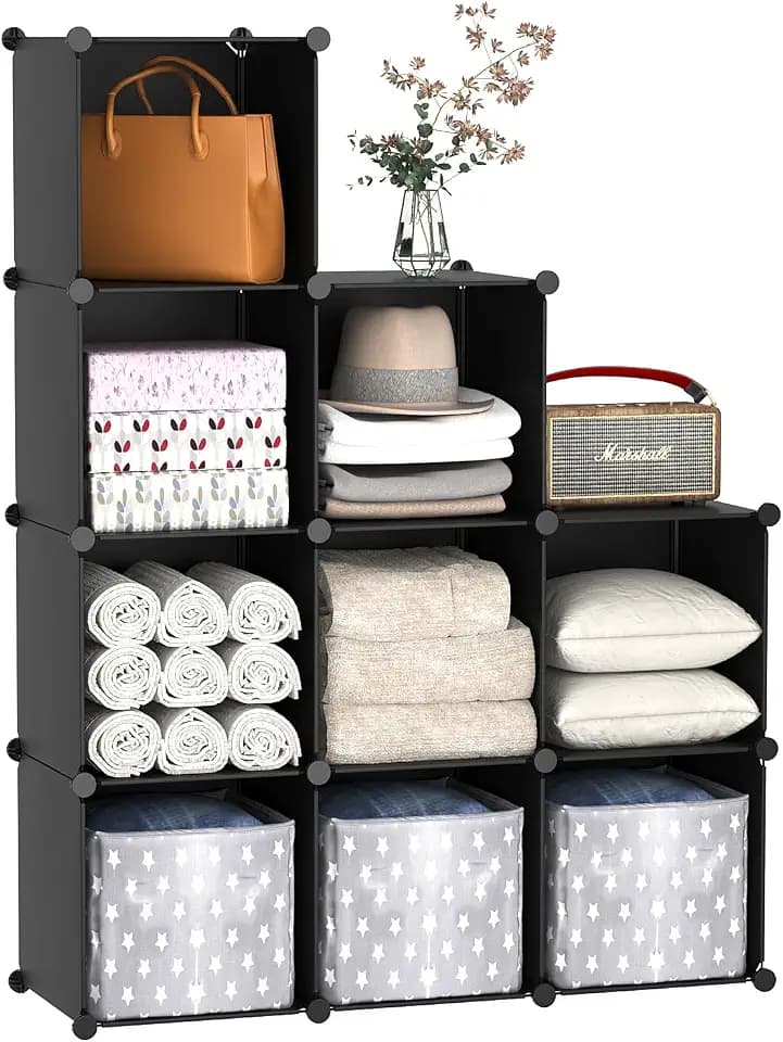 C&AHOME Cube Storage Organizer, 9-Cube Bookcase, Closet Cabinet Black