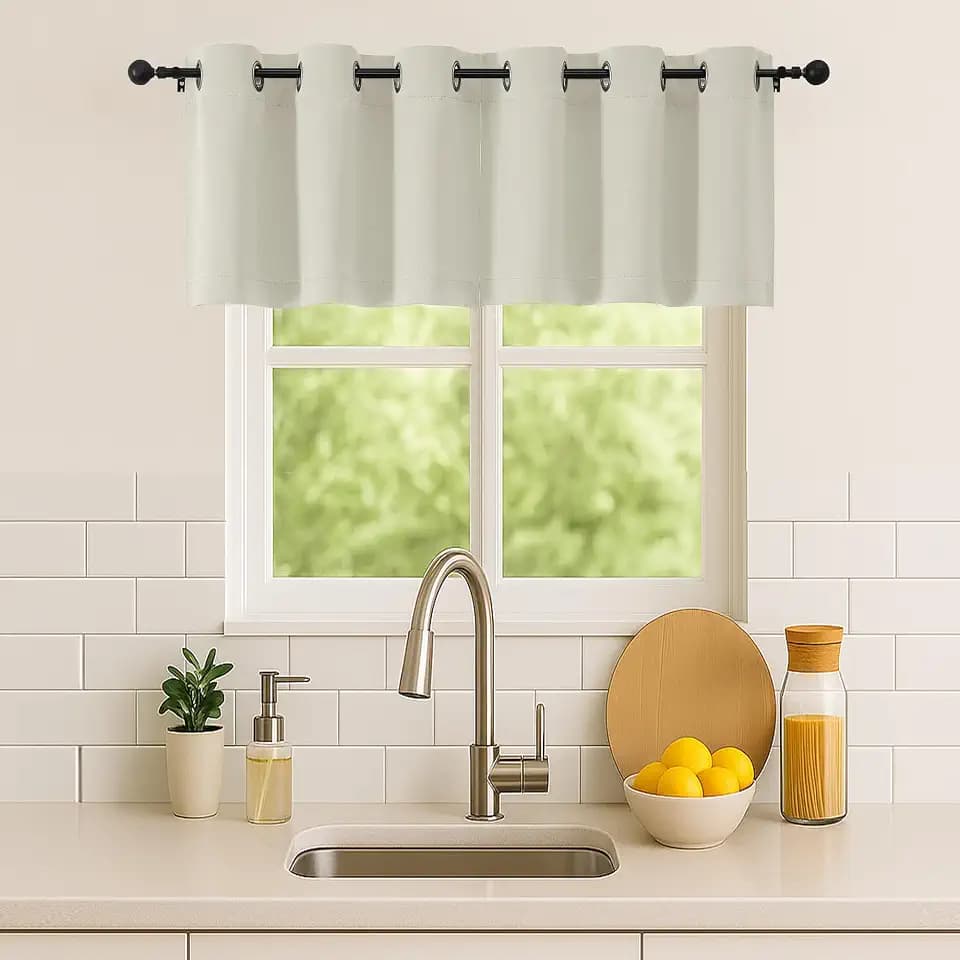 Simplebrand Natural Kitchen Valances for Windows 18 Inches Long 2 Pack, Room Darkening Window Valances for Living Room, Grommet Short Straight Drape Kitchen Curtains for Bedroom Kids Room, 40Wx18L