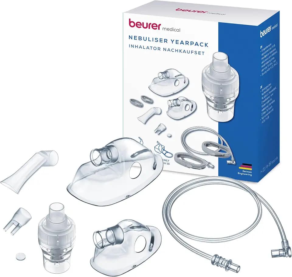 Beurer IH 16 Yearpack, umfangreiches Zubehör mit Vernebler, Medikamentenbehälter, Mundstück, Kindermaske, Erwachsenenmaske, 5 Ersatzfilter, Vernebler-Set für den IH 16 Inhalator, desinfektionsfähig