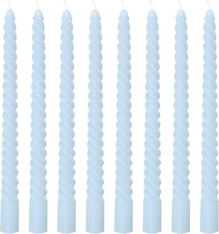 8 Pack 10 Inch Baby-Blue Spiral Taper Candle Set, 7/8 Inch Unscented Driples Candlesticks for Home Decoration, 6-7 Hours Burn