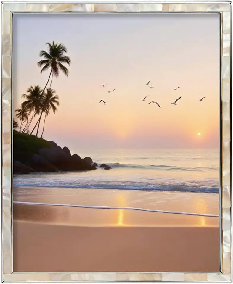 8x10 Mother of Pearl Shell Metal Picture Frame White 1Pc