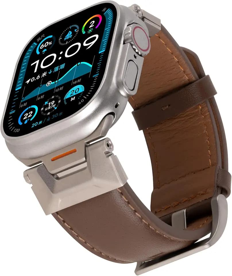 26mm breites Echt Leder Armband für Apple Watch Ultra 49mm, Lederarmband mit Schraubverschluss-Stahlverbinder für iWatch Ultra, für Retro-Liebhaber & Outdoor-Enthusiasten