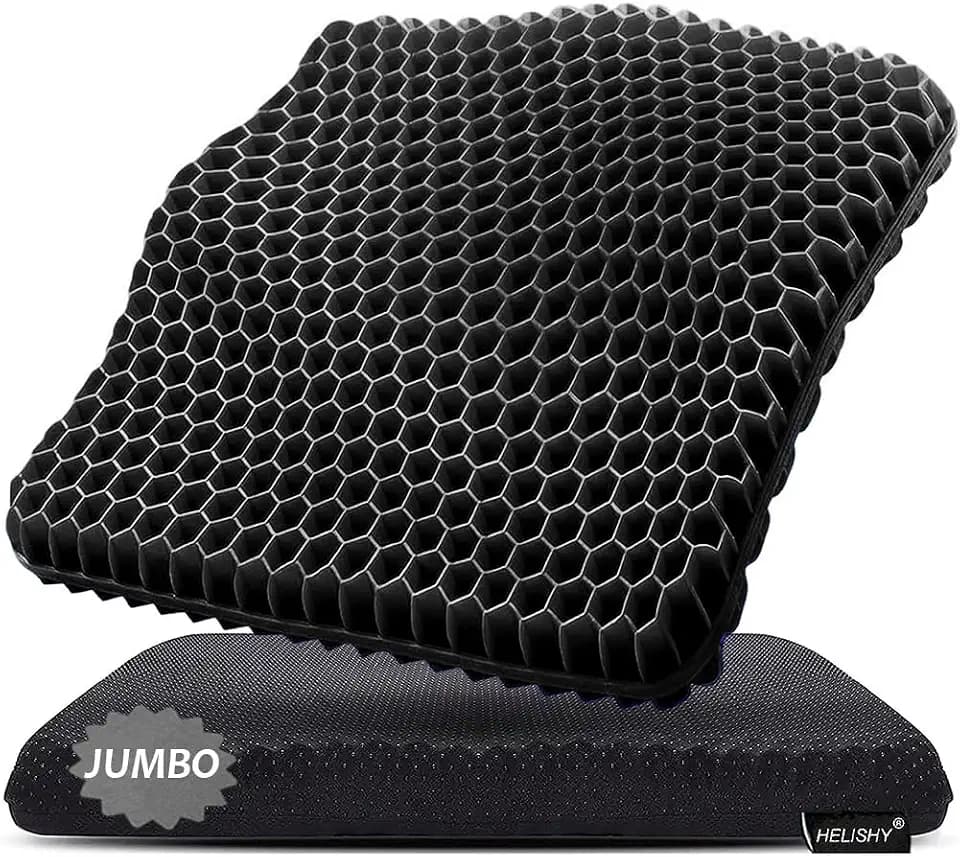 Gel Seat Cushion, Jumbo&Thick Gel Cushion with Non-Slip Cover for Home Office Car Seat Wheelchair, Soft Breathable Honeycomb Chair Pads for Relieve Hip Pain, Black 20x20x1.9inch