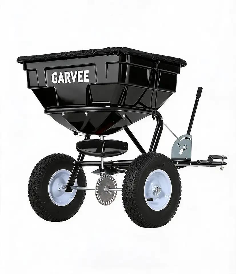 Tow Behind Broadcast Spreader, 150 LBS Large Capacity Universal Hook Tow & Push Lawn Spreader, 9.8 ft Spreading Width 30 Adjustable Settings, Compatible with UTV ATV Riding Mower & Most Tractors