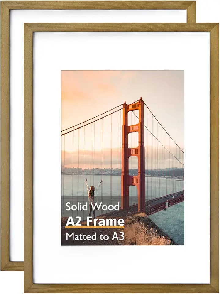 KINKINK 2 Pack A2 Picture Frame Solid Wood Brown Frames